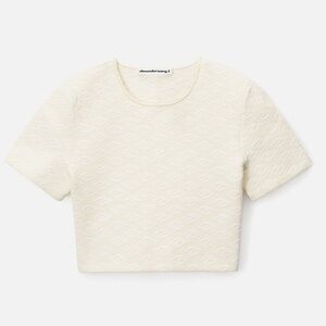 NWT Alexander Wang Skewed Logo Jacquard Cropped Tee In Creamy Bone Size M